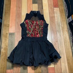 Figure Skating Dress Dance Costume - Weissman - Red Black Gold Sequins - Medium